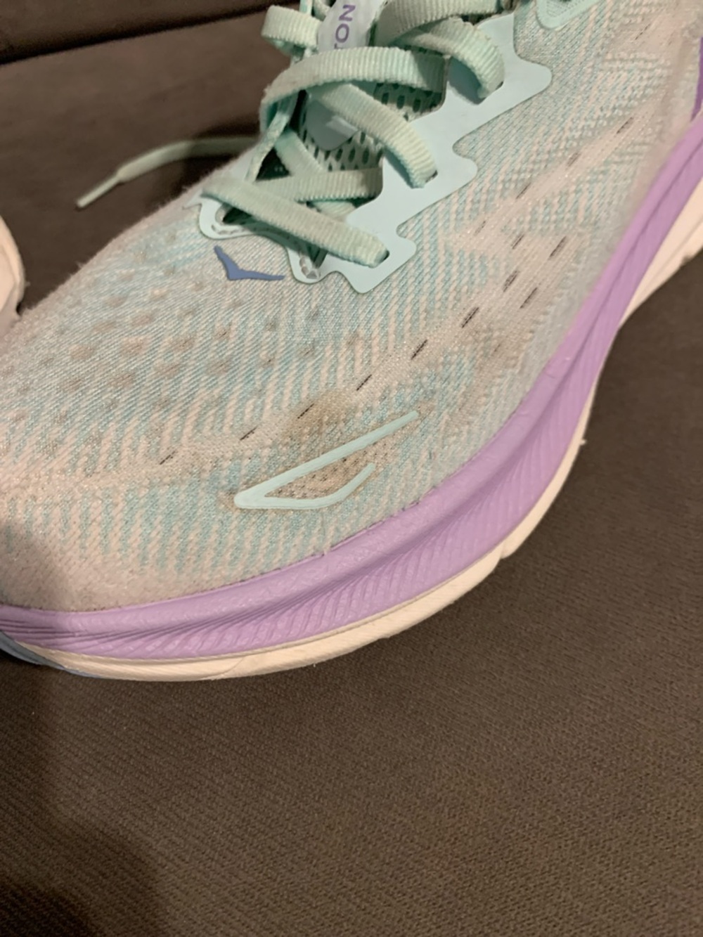 Hoka Clifton 9 Women's Running Sneakers in Mint and Lavender Accents - Picture 6 of 7